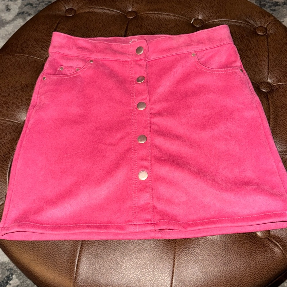Hot pink velvet mini skirt